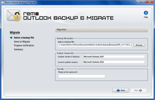 Migrate Outlook Express to Outlook 2010- Select Backup File